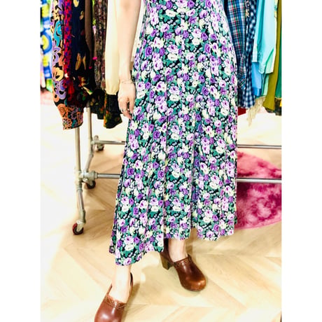 Vintage floral sleeveless long dress【00958】