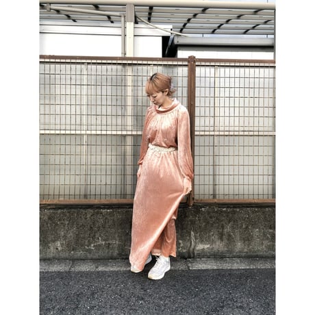 Pink volour maxi dress【01356】