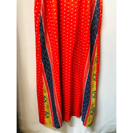 70s Red maxi dress【01075】
