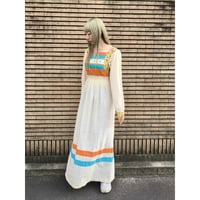 60s Long sleeve patchwork maxi dress【01381】