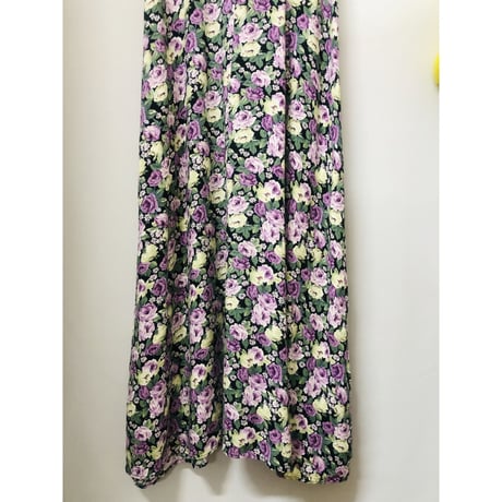 Vintage floral sleeveless long dress【00958】
