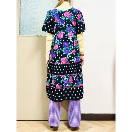 80s Floral and Dot dress【00734】