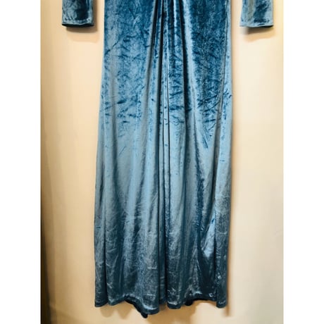 70s Blue velor maxi dress【01056】