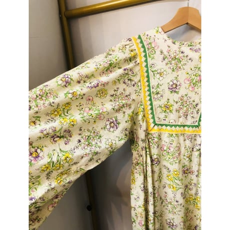 70s Floral flare sleeve maxi dress【01076】