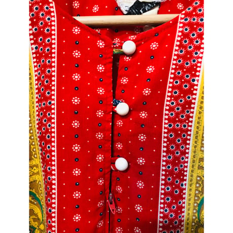 70s Red maxi dress【01075】