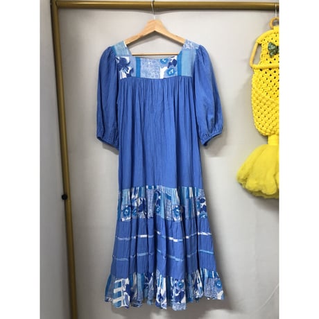80s Balloon sleeve cotton dress【00863】
