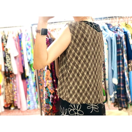 Vintage plaid sleeveless top【00952】
