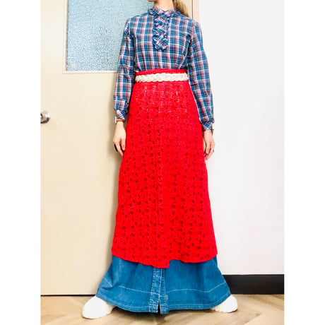 70s Blue plaid brouse【00896】