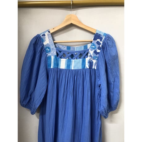 80s Balloon sleeve cotton dress【00863】