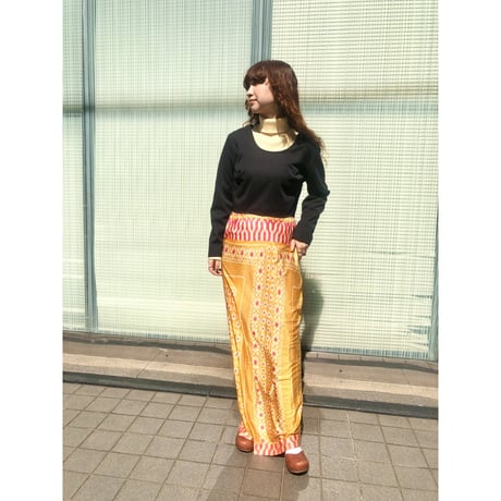 70s Black and yellow floral maxi dress【01227】