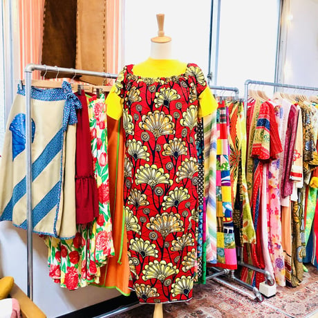 Red×Yellow African batik dress【01185】
