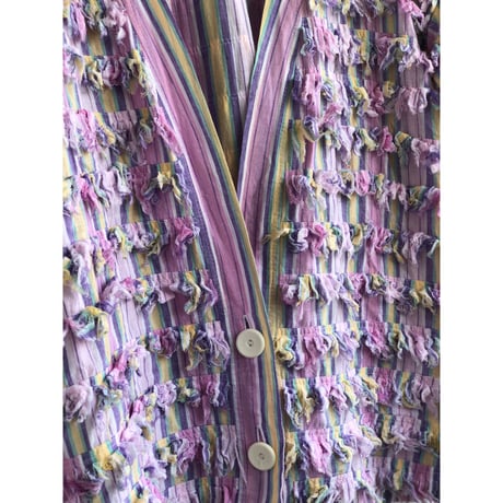 90s Pastel color stripe fringe jacket【01322】