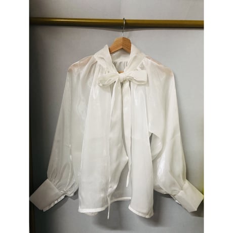 Vintage bowtie sheer blouse【00793】