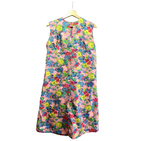 70s Pink floral sleeveless dress【01494】