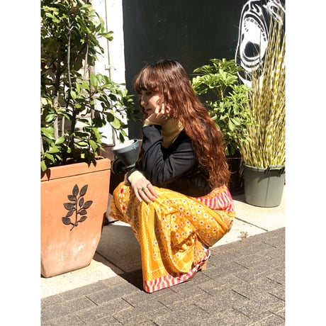 70s Black and yellow floral maxi dress【01227】