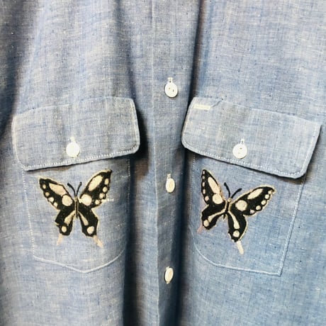 70s Painted chambray shirt【01087】
