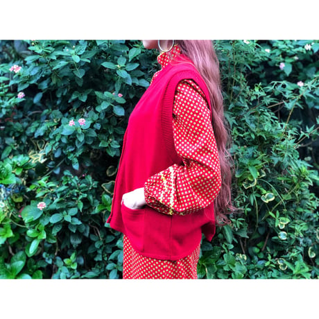 80s Red knit vest【00406】