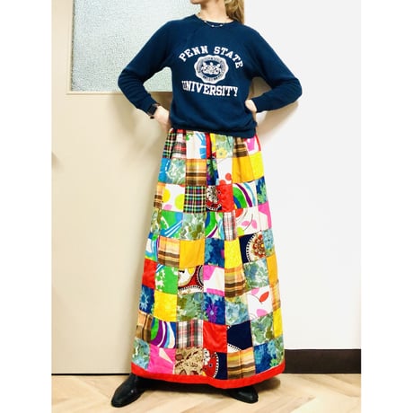 Vintage patchwork maxi skirt【00884】
