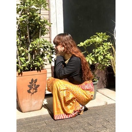 70s Black and yellow floral maxi dress【01227】