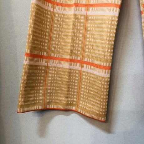 70s Orange plaid poly pants【01234】