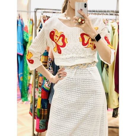 70s Floral patches maxi dress【00778】