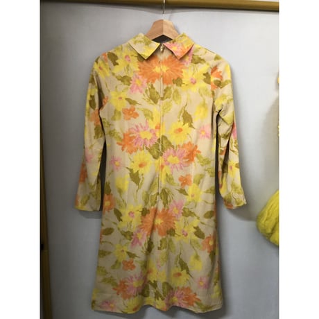 Vintage yellow floral mini dress【00907】