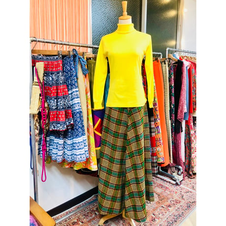 80s Yellow turtleneck top【01013】