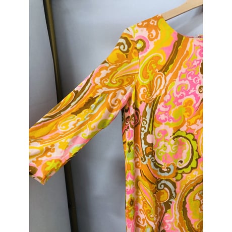 Orange psychedelic maxi dress【00717】