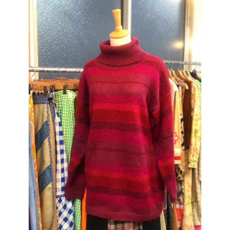 80s Pink border knit sweater【01058】