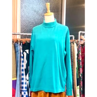 90s Turtleneck cotton top / Emerald【01021】