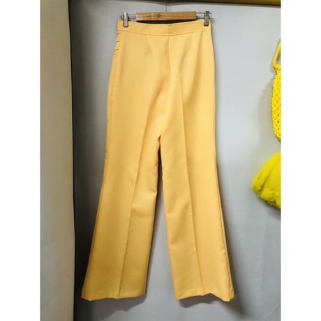 70s Yellow flared poly pants【00758】