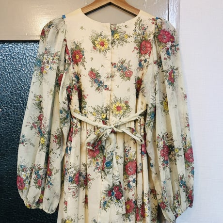70s Balloon sleeve floral dress【01222】
