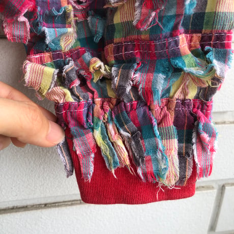90s Red plaid fringe jacket【01326】