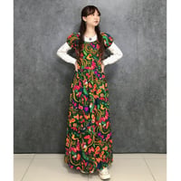 70s Butterfly and Flower dress【01448】