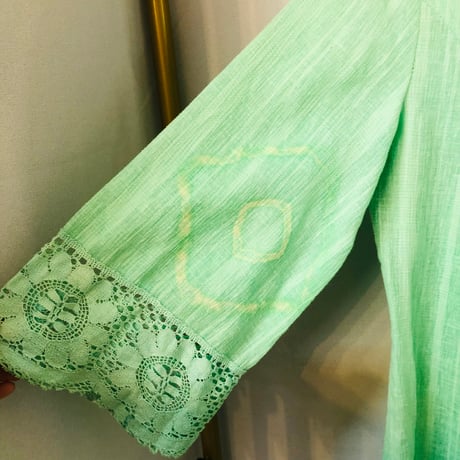 70s Green piece dyed dress【01105】