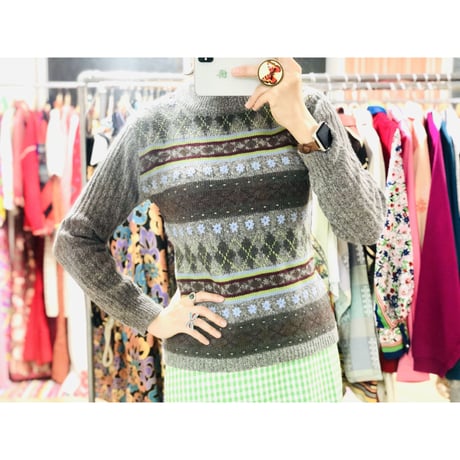 Vintage gray knit sweater【00622】