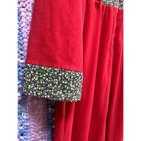 70s Red house maxi dress【01425】