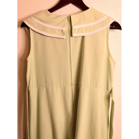 80s Lime green sailor collar dress【00312】