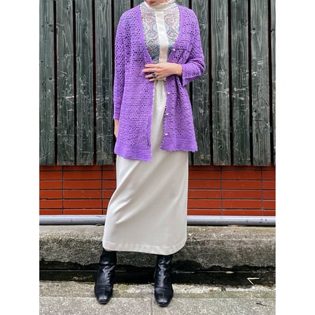 70s Purple crochet cardigan【00413】