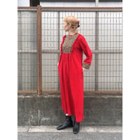 70s Red house maxi dress【01425】
