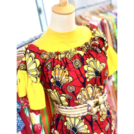 Red×Yellow African batik dress【01185】