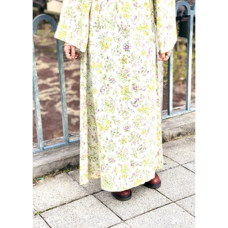 70s Floral flare sleeve maxi dress【01076】