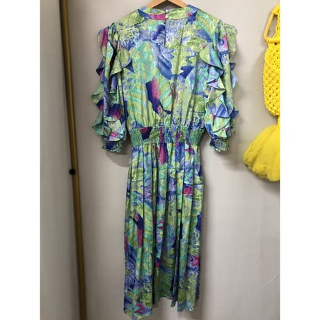 80s MONTAGE NIGHT watercolor ruffle dress【00976】