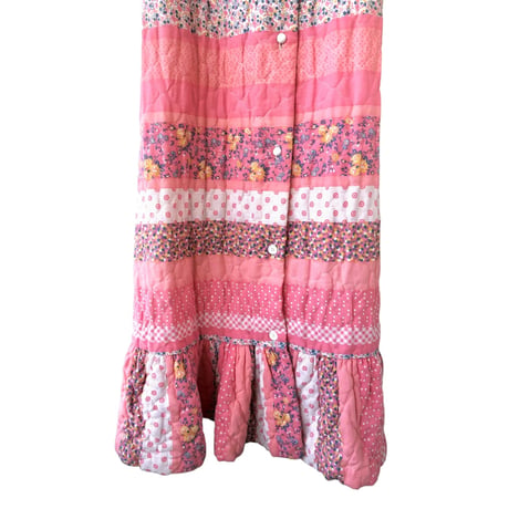 70s SEARS Quilted pink dress / gown【01404】