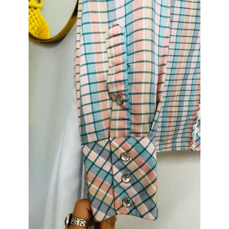Vintage pink plaid blouse【00898】