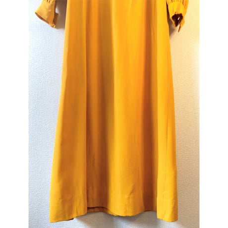 60s Handmade yellow maxi dress【00394】