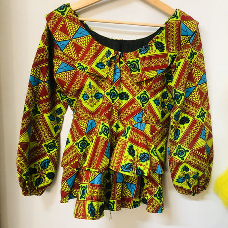 Green peplum african batik top【01178】