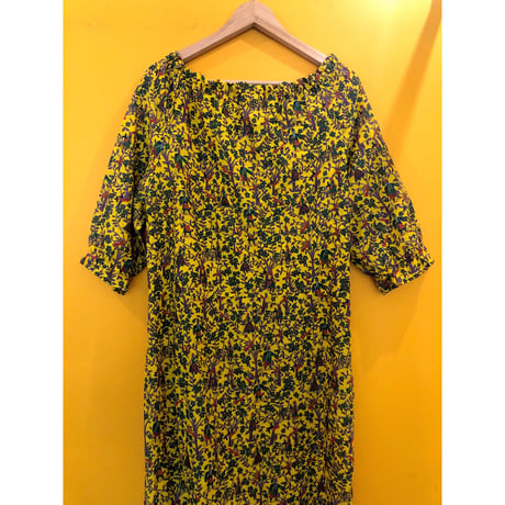 70s Yellow gauze dress【00327】