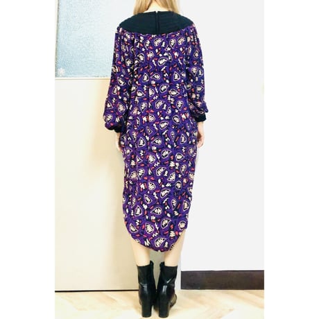 Casi Vintage purple print silk dress【01037】