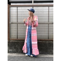 70s SEARS Quilted pink dress / gown【01404】